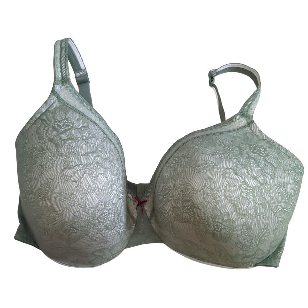Lane Bryant Cacique Bra Size 44H Lightly Lined Full COverage Wireless Lace Green